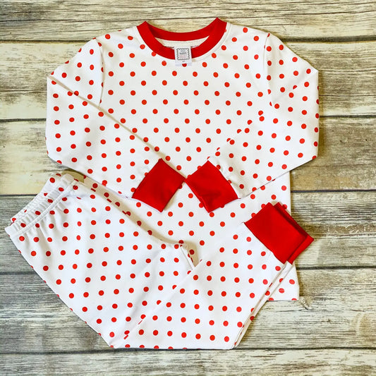 UNISEX RED AND WHITE DOT LONG SLEEVED PAJAMAS SET Sew Sweet Blanks