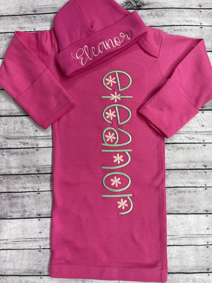 Unisex Infant Long Sleeve Lap Gown With Mittens Pink Poodle Designz