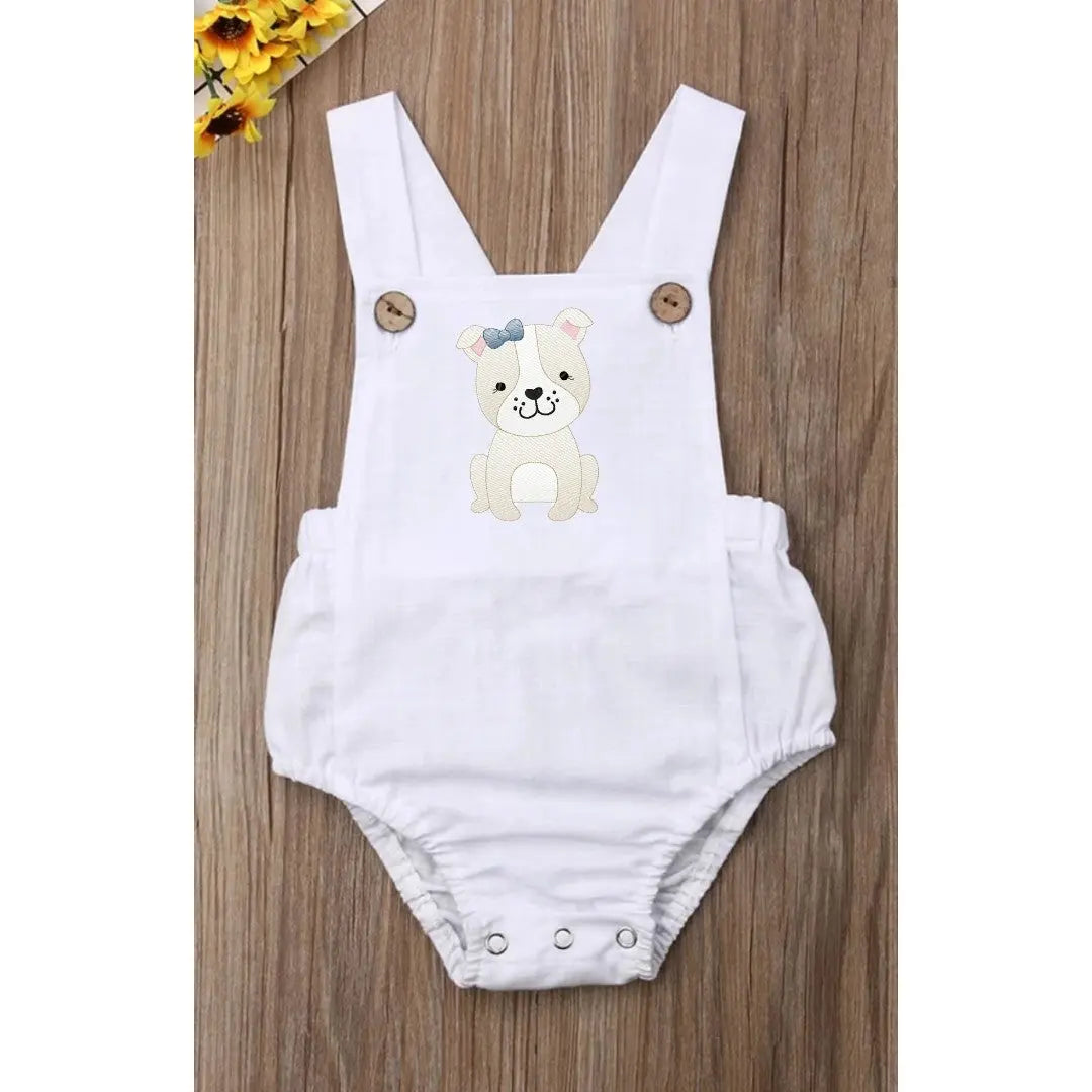 Wholesale Unisex White Sleeveless Casual Playsuit Pink Poodle Designz